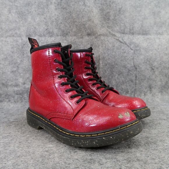 Dr Martens Shoes Kids 3 Boots Cosmic Glitter 1460 Junior Red Lace Up Zip Combat - Picture 1 of 14